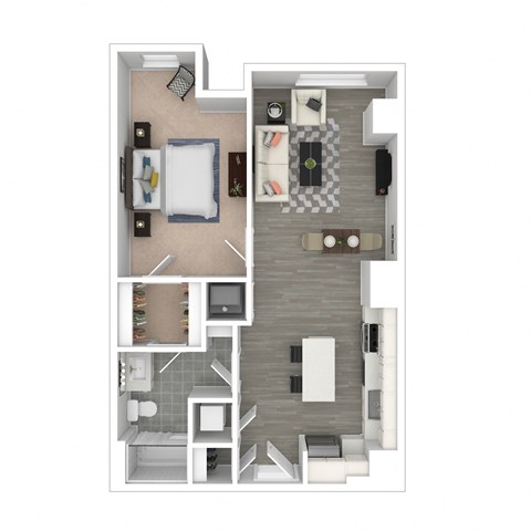 Floor plan for 1 bed, 1 bath, 647 sqft